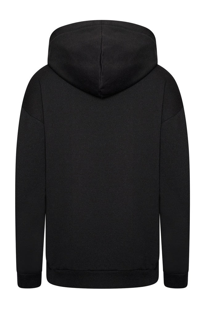 Back view Eco-friendly unisex hoodie with brushed interior and drawcord hood.
